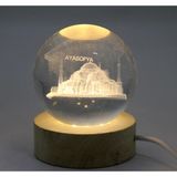 Renas Store 3D Kristal Cam Küre Ahşap Soketli Istanbul Temalı LED Lamba ALK2573