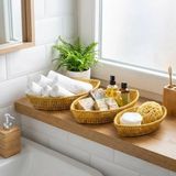 Renas Store 3’lü Kayık Formlu Plastik Rattan Sepet Seti–hasır Görünümlü ekmek, Meyve ve Sunum Sepetleri, Çok Amaçlı Masaüstü Organizer