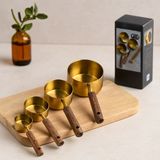 Renas Store 4'lü Ölçü Kaşık Seti (250/125/80/60 Ml) - Gold Metal Ahşap Saplı