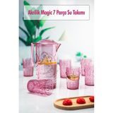 Renas Store Akrilik Mürdüm Sürahi 2,3 Lt ve 6'lı & Su Meşrubat Kahve Yanı Bardağı 400 ml Seti ( Cam Değildir )