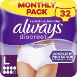 Renas Store Always Discreet Inkontinans Pantolon Beden L (32 Külot) Aylık Paket, Plus, Gizli Koruma ve Yüksek Gücü, Koku Nötralize Edici, 4 x 8 Adet