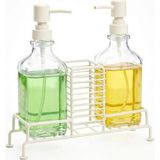 Renas Store Amberhaus 2'li Standlı Kare Cam Sabunluk Seti | 2 x 500 ml | Ferforje Metal Standlı Siyah & Krem Renk Seçeneği | Sünger/fırça Bölmeli Mutfak ve Banyo Düzenleyici (Krem)