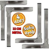 Renas Store BADEM10 4 Adet Sofra Ayağı 22 cm Metal Katlanır Siyah Taban Yer Sofrası Sini Altı Mobilya Ayak Sehpa Masa