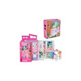 Renas Store Barbie'nin Yeni Portatif Evi 2024 Barbie'nin Yeni Portatif Evi 2024, 4 Oyun Alanı ve 11 Dekorasyon Aksesuarı Bulunan Bebek Evi Oyun Seti HRJ76