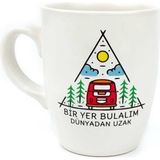 Renas Store Bir Yer Bulalım Dünyadan Uzak 02 Krem Oval Kupa - Hediye Seramik Kupa