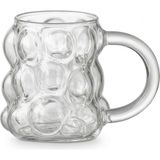 Renas Store Boncuk Desenli Borosilikat Cam Bardak, 350 ml Geniş Kapasite, Isıya Dayanıklı Yapı, Bulaşık Makinesinde Yıkanabilir, Ev Ofis Restoran Için Uygun Kulplu Kahve Espresso Sunum Bardağı