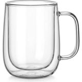 Renas Store Borosilikat Cam Bardak, 250 ml Geniş Kapasite, Isıya Dayanıklı Yapı, Çift Cidarlı Yalıtım, Makinede Yıkanabilir, Ev Ofis Restoran Için Kullanıma Uygun Kulplu Kahve Espresso Sunum Bardağı
