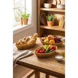 Renas Store Buffer® Kayık Formlu Plastik Rattan Sepet Seti, Hasır Görünümlü, Ekmek Meyve Sunum Sepetleri, 3 Parça, Çok Amaçlı Organizer, 27X15X5 Cm, 30X18X5 Cm, 33X20X5 cm