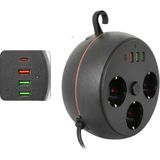 Renas Store Çoklu Priz Akım Koruma 3 Soket 3 USB Type C Hızlı Şarj 2m Uzatma Kablosu