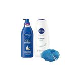 Renas Store Creme Soft Duş Jeli 500ML ve Yoğun Besleyici Nemlendirici Vücut Sütü 400ML, Banyo Lifi Hediyeli