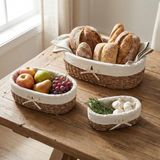 Renas Store Deconox 3'lü Hasır Oval Bezli Düzenleyici Sepet Seti - Çıkarılabilir Kumaş Astarlı Ekmek ve Sunum Sepeti - Banyo, Mutfak ve Bebek Odası Için Çok Amaçlı Organizer (42X25 cm Büyük Boy)