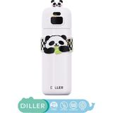 Renas Store Diller 480ML Sevimli Hayvanlar Süslü Pipetli/pipetsiz El Askılı Paslanmaz Çelik Termos (Kahverengi Capybara)