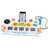 Renas Store Elektronik Org Müzik Seti Mikrofonlu 45 cm Çocuk Piyano Mp3 Girişli LED Işıklı Karaoke Oyuncak 3+ Yaş Beyaz