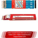 Renas Store Faber Castell Köşeli Mercanlı Kurşun Kalem 12'li + Faber-Castell Kırmızı Kopya Kalemi 12'li
