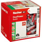 Renas Store Fischer Duopower 8 x 40, Evrensel Dübel, Güçlü 2 Bileşenli Dübel, Beton, Tuğla, Taş, Alçı Yapı Plakaları Vb. Sabitlemek Için Plastik Dübel, Vidasız, 100 Adet