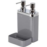 Renas Store Gri Sünger Hazneli Mutfak Sıvı Sabunluk (300 Ml) ve Bulaşık Deterjanlık (500 Ml)