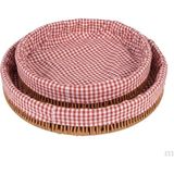 Renas Store Hasır Yuvarlak Ekmek Sepeti, Kırmızı Beyaz Kareli Kumaş Astarlı, 2'li Set, 25 cm ve 30 Cm, Piknik ve Sunum Için