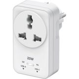 Renas Store Hızlı Şarj Özellikli, Akım Korumalı 20W Pd Hızlı Şarjlı Universal Priz Dönüştürücü, 2500W Akım Korumalı, Usb-C ve Usb-A Çıkışlı, Tüm Ülke Fişleri Uyumlu (Beyaz)