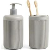 Renas Store Ikili Sabunluk Seti - Modern Banyo ve Mutfak Tezgah Üstü Seti - Sıvı Sabunluk ve Losyon Şişesi - Paslanmaz Pompalı 2'li Set-Bej Renk-Modern Şık Tasarım
