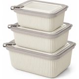 Renas Store Kabakoz Vakumlu Silikon Kapaklı Plastik Saklama Kabı Seti, 3.5 Litre, Mikrodalga ve Derin Dondurucu Için Sefer Tası, Gıda Depolama Kutusu, Bpa Içermez (600/1100/1800 Ml) (Bej, Dikdörtgen)