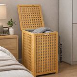 Renas Store Kalin Ahşap Bambu Kirli Çamaşir Sepeti Kumaş Çantali SEPET=40X40X58CM (5528)