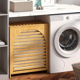Renas Store Kalin Ahşap Bambu Kirli Çamaşir Sepeti Kumaş Çantali SEPET=43X33X67CM (5528)