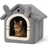 Renas Store Kedi Evi Yumuşak Kedi Yatağı | Peluş Derin Uyku Evi, Çıkarılabilir Minderli, Isı Yalıtımlı Kışlık Ev | Katlanır Kedi Evi (Gri)