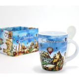 Renas Store Mavi Gökyüzü Temalı Kapadokya Kupa Bardak - Kaşıklı - Seramik Set