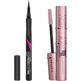 Renas Store Maybelline New York Hyper Precise Eyeliner - Black + Lash Sensational Sky High Maskara