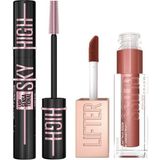 Renas Store Maybelline New York Lash Sensational Sky High Cosmic Black Maskara + Lifter Gloss Nemlendirici Dudak Parlatıcısı - 016 Rust Makyaj Seti