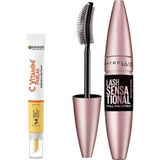 Renas Store Maybelline New York Lash Sensational Yelpaze Etkili Intense Black Maskara - Ekstra Siyah & C Vitamini Parlak Aydınlatıcı Göz Kremi Set