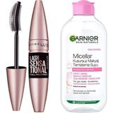 Renas Store Maybelline New York Lash Sensational Yelpaze Etkili Intense Black Maskara - Ekstra Siyah + Garnier Skin Naturals Micellar Kusursuz Makyaj Temizleme Suyu (200 Ml)