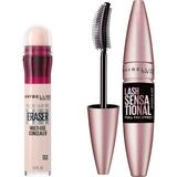 Renas Store Maybelline New York Lash Sensational Yelpaze Etkili Intense Black Maskara - Ekstra Siyah & Instant Anti Age Eraser Kapatıcı - 03 Fair Makyaj Seti
