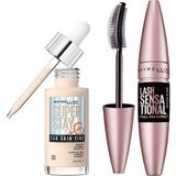 Renas Store Maybelline New York Lash Sensational Yelpaze Etkili Intense Black Maskara - Ekstra Siyah & Super Stay Skin Tint Fondöten - 03 Makyaj Seti