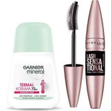 Renas Store Maybelline New York Lash Sensational Yelpaze Etkili Intense Black Maskara - Ekstra Siyah & Termal Koruma Roll-On Deodorant Set