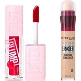Renas Store Maybelline New York Lifter Plump Dudak Parlatıcısı- 004 Red Flag & Instant Anti Age Eraser Kapatıcı, 01 Light, 6.8 ml Makyaj Seti