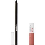 Renas Store Maybelline New York Tattoo Liner Jel Göz Kalemi 900 Deep Onyx (Siyah) & Mini Super Stay Matte Ink Likit Mat Ruj 65 Seductress Makyaj Seti