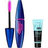 Renas Store Maybelline New York Volum' Express Rocket Ekstra Siyah Maskara & Mini Fit Me Matte - Poreless Matlaştırcı Makyaj Bazı Makyaj Seti