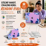 Renas Store Mcstorey MacBook Air 13 Inç M1 A2337 Şeffaf Kılıf, Kristal Hard Case 3'lü Premium Koruma Seti, 3m Blue Blossom Sticker + Usb-C USB Adaptör, Ince Hafif Darbe ve Çizilme Korumalı, Tam Uyum Açık Lila