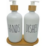 Renas Store Mien Bambu Kapaklı Cam Sıvı Sabunluk Seti 500 ml x 2 - Mutfak ve Banyo Için Pompalı Sabunluk, El ve Bulaşık Sabunu Için Şık ve Dayanıklı Tasarım, Çevre Dostu Cam ve Bambu