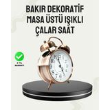 Renas Store Nostaljik Büyük Boy Metal Masa Saati Bronz Kaplama ve Yüksek Sesli Alarm