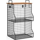 Renas Store Orret Home 2 Katlı Ahşap Raflı Metal Organizer Sepet, Duvara Monte Edilebilir Mutfak Banyo Düzenleyici, Üst Üste Takılabilir Baharatlık Meyvelik Sebzelik, Tezgah Üstü Saklama Rafı