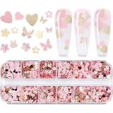 Renas Store Pembe ve Gold Tırnak Süsleme Folyo Pulları Karışık Dizayn Kelebek Kalp Tavşan Çiçek Nail Art