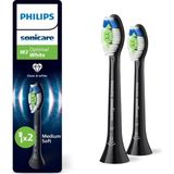 Renas Store Philips Sonicare Optimal White Yedek Diş Fırçası Başlığı, 7 Kat Daha Fazla Plak Temizliği, Orta Yumuşak Fırça Başlığı, 2’li Paket, Siyah, HX6062/88