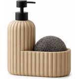 Renas Store Polyresin Sıvı Sabunluk, Modern Çizgili, Krem Renk, Mat Doku, Sıvı Sabun, Pompalı, Kozmetik Şişesi, Doldurulabilir Sıvı Sabunluk, Banyo Mutfak Lavabo Otel Karavan Mien Aksesuarı