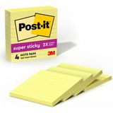 Renas Store Post-It Super Sticky Notes 4"x4" 4/pkg-Lined Canary Yellow W/90 Sheets