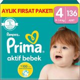 Renas Store Prima Aktif Bebek, Bebek Bezi 4 Numara, 136 Adet Aylık Fırsat Paketi
