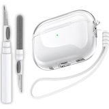 Renas Store Pro 2. Nesil Uyumlu Şeffaf Premium Kulaklık Kılıfı, Beyaz Silikon Kulaklık Ipi ve 3'ü 1 Arada Bluetooth Kulaklık Temizleme Kalemi Seti (Şeffaf - Beyaz)