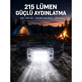 Renas Store Şarj Edilebilir LED Kafa Feneri 215 Lümen Xpe Cob Güçlü Aydınlatma