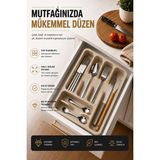Renas Store Sas Haus 6 Bölmeli Çekmece Içi Kaşıklık, Plastik Çatal Bıçak Organizeri, Mutfak Düzenleyici Bej S-11003